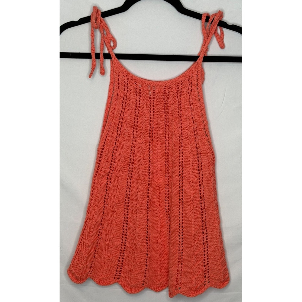 Blu Pepper Coral Crochet Knit Tank Top Tie Shoulder 100% Cotton Size S Small